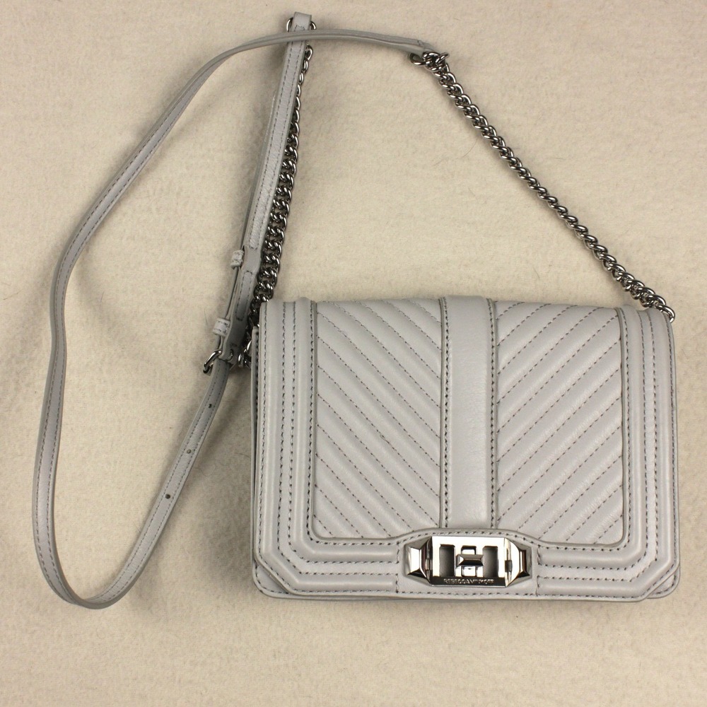 Rebecca Minkoff Love Small Chevron Quilted Leather Crossbody Bag Gray Silver